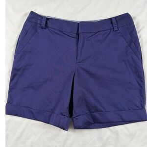 G2000 Woman Navy Blue Cotton Cuffed Chino Shorts Size 34 Preppy Coastal